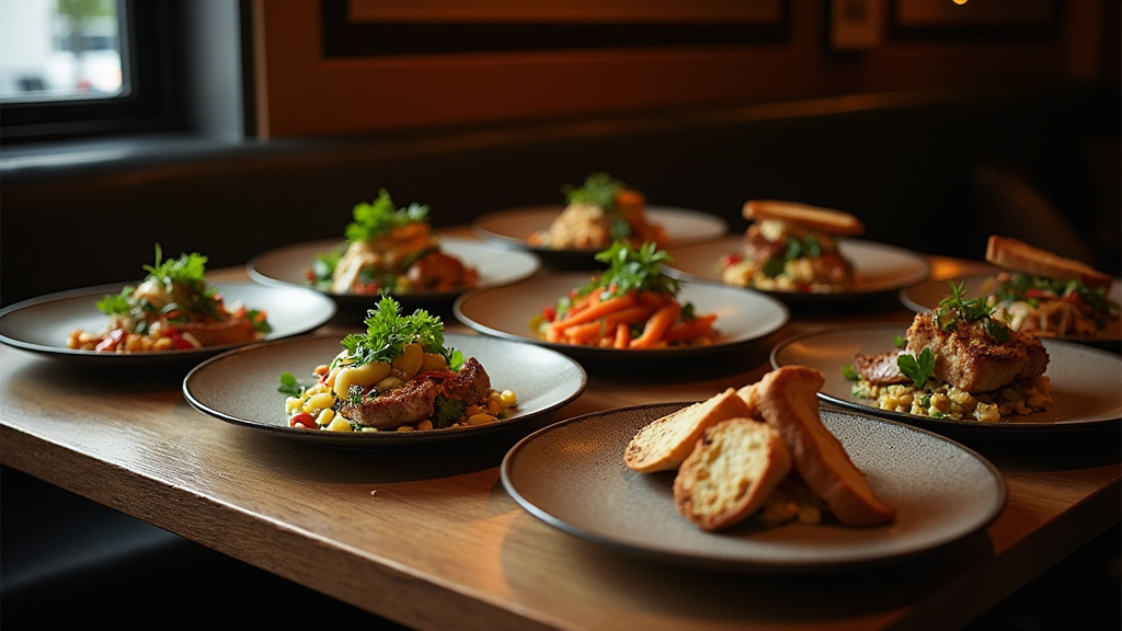 Cinematic wide-angle shot of Andersonville's vibrant street scene during Restaurant Week, showcasing diverse eateries and inviting patrons to explore culinary delights.