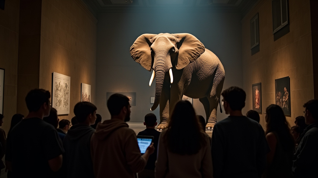 A cinematic wide-angle shot of the Field Museum's exhibit hall during Women's History Month, symbolizing the broad impact of women in science and natural history.