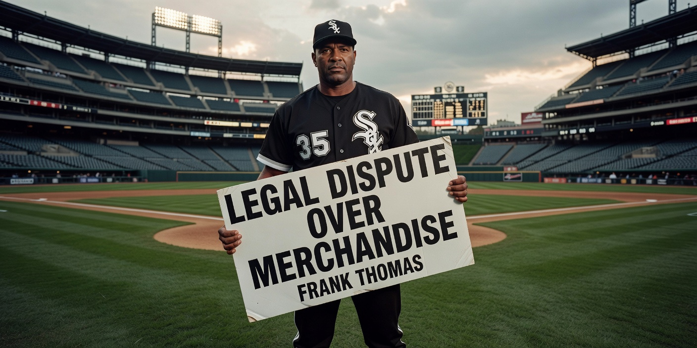 Professional editorial portrait of Hall of Famer Frank Thomas discussing his lawsuit against the White Sox, Nike, and Fanatics.